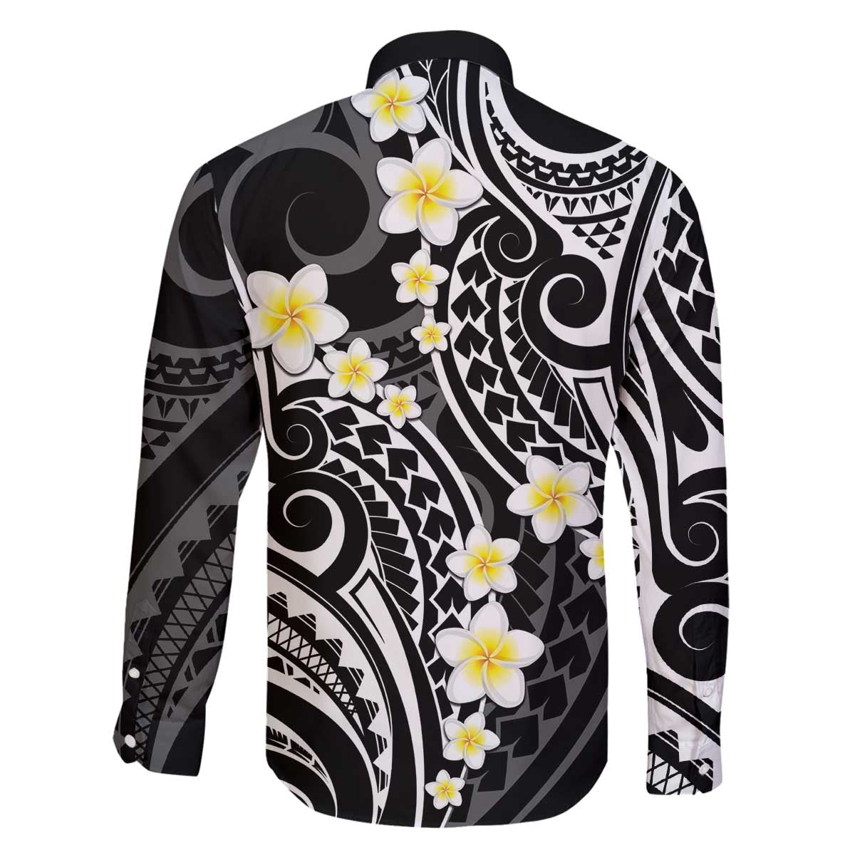 Plumeria With Black Polynesian Tattoo Pattern Family Matching Off Shoulder Short Dress and Hawaiian Shirt LT05 - Polynesian Pride