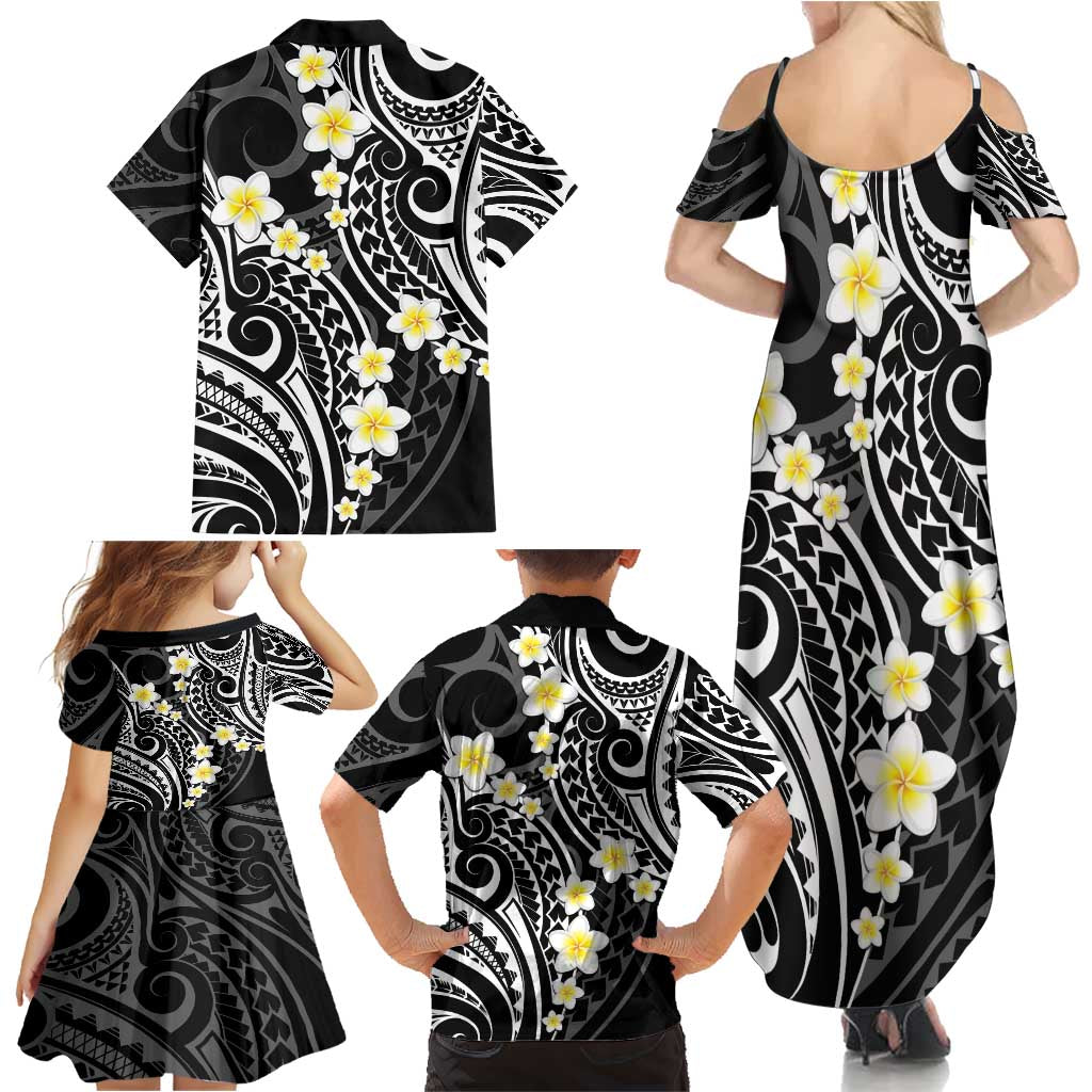 Plumeria With Black Polynesian Tattoo Pattern Family Matching Summer Maxi Dress and Hawaiian Shirt LT05 - Polynesian Pride