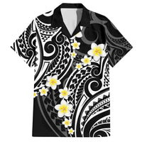 Plumeria With Black Polynesian Tattoo Pattern Family Matching Summer Maxi Dress and Hawaiian Shirt LT05 Dad's Shirt - Short Sleeve Black - Polynesian Pride