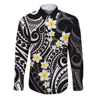 Plumeria With Black Polynesian Tattoo Pattern Family Matching Summer Maxi Dress and Hawaiian Shirt LT05 Dad's Shirt - Long Sleeve Black - Polynesian Pride