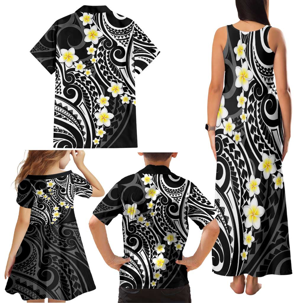 Plumeria With Black Polynesian Tattoo Pattern Family Matching Tank Maxi Dress and Hawaiian Shirt LT05 - Polynesian Pride