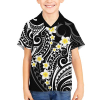 Plumeria With Black Polynesian Tattoo Pattern Family Matching Tank Maxi Dress and Hawaiian Shirt LT05 Son's Shirt Black - Polynesian Pride