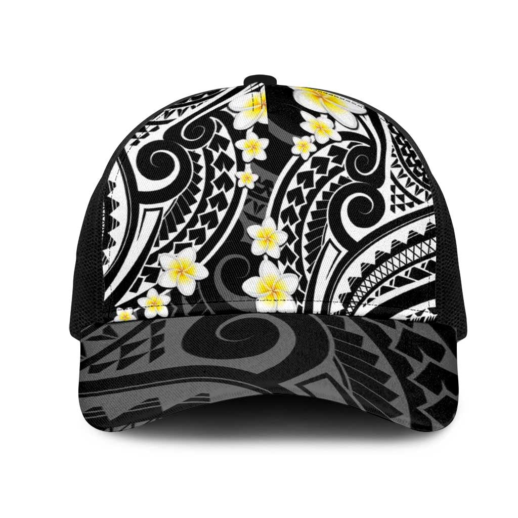 Plumeria With Black Polynesian Tattoo Pattern Mesh Trucker Cap - Polynesian Pride