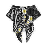 Plumeria With Black Polynesian Tattoo Pattern Off Shoulder Wrap Waist Top LT05 Black - Polynesian Pride