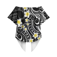 Plumeria With Black Polynesian Tattoo Pattern Off Shoulder Wrap Waist Top LT05 - Polynesian Pride