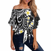 Plumeria With Black Polynesian Tattoo Pattern Off Shoulder Wrap Waist Top LT05 - Polynesian Pride