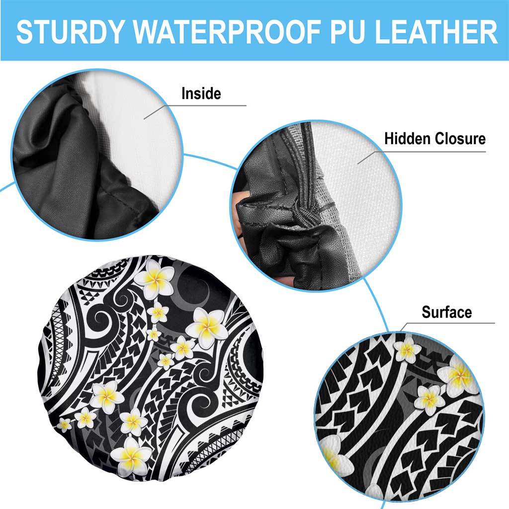 Plumeria With Black Polynesian Tattoo Pattern Spare Tire Cover