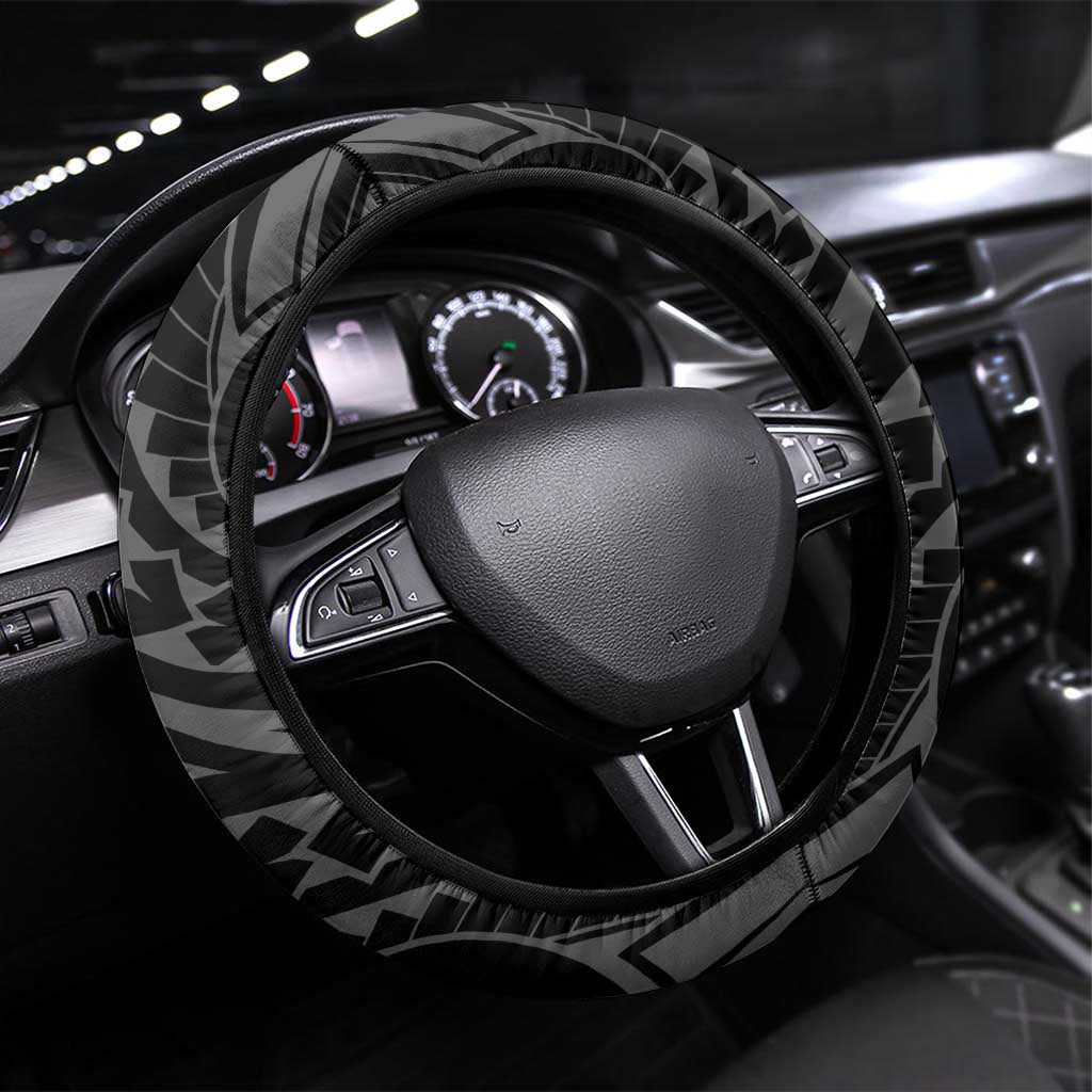 Plumeria With Black Polynesian Tattoo Pattern Steering Wheel Cover