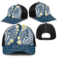 Plumeria With Blue Polynesian Tattoo Pattern Baseball Net Cap - Polynesian Pride