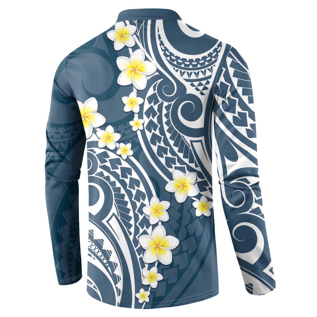 Plumeria With Blue Polynesian Tattoo Pattern Button Sweatshirt