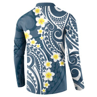 Plumeria With Blue Polynesian Tattoo Pattern Button Sweatshirt
