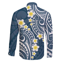 Plumeria With Blue Polynesian Tattoo Pattern Family Matching Long Sleeve Bodycon Dress and Hawaiian Shirt LT05 - Polynesian Pride