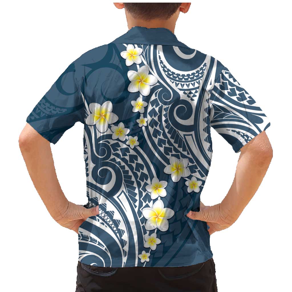 Plumeria With Blue Polynesian Tattoo Pattern Family Matching Mermaid Dress and Hawaiian Shirt LT05 - Polynesian Pride