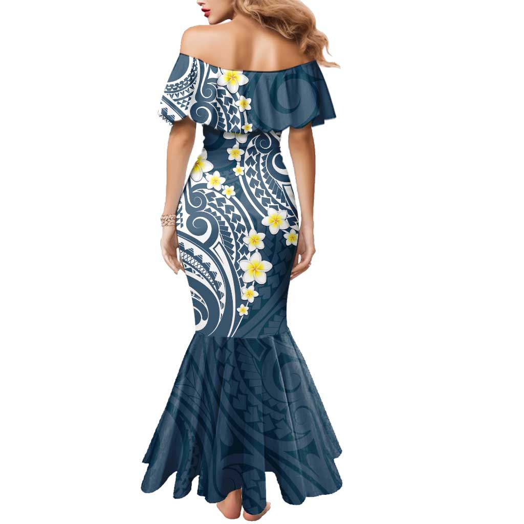 Plumeria With Blue Polynesian Tattoo Pattern Family Matching Mermaid Dress and Hawaiian Shirt LT05 - Polynesian Pride