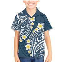 Plumeria With Blue Polynesian Tattoo Pattern Family Matching Mermaid Dress and Hawaiian Shirt LT05 Son's Shirt Blue - Polynesian Pride