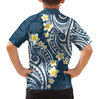 Plumeria With Blue Polynesian Tattoo Pattern Family Matching Off Shoulder Maxi Dress and Hawaiian Shirt LT05 - Polynesian Pride