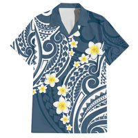 Plumeria With Blue Polynesian Tattoo Pattern Family Matching Off Shoulder Maxi Dress and Hawaiian Shirt LT05 Dad's Shirt - Short Sleeve Blue - Polynesian Pride