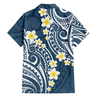 Plumeria With Blue Polynesian Tattoo Pattern Family Matching Off Shoulder Short Dress and Hawaiian Shirt LT05 - Polynesian Pride