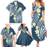 Plumeria With Blue Polynesian Tattoo Pattern Family Matching Summer Maxi Dress and Hawaiian Shirt LT05 - Polynesian Pride