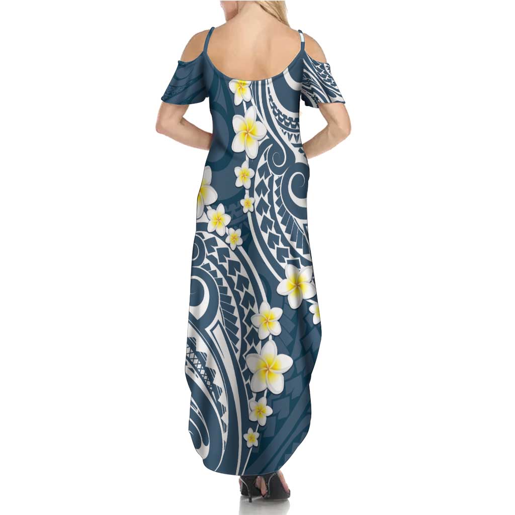 Plumeria With Blue Polynesian Tattoo Pattern Family Matching Summer Maxi Dress and Hawaiian Shirt LT05 - Polynesian Pride