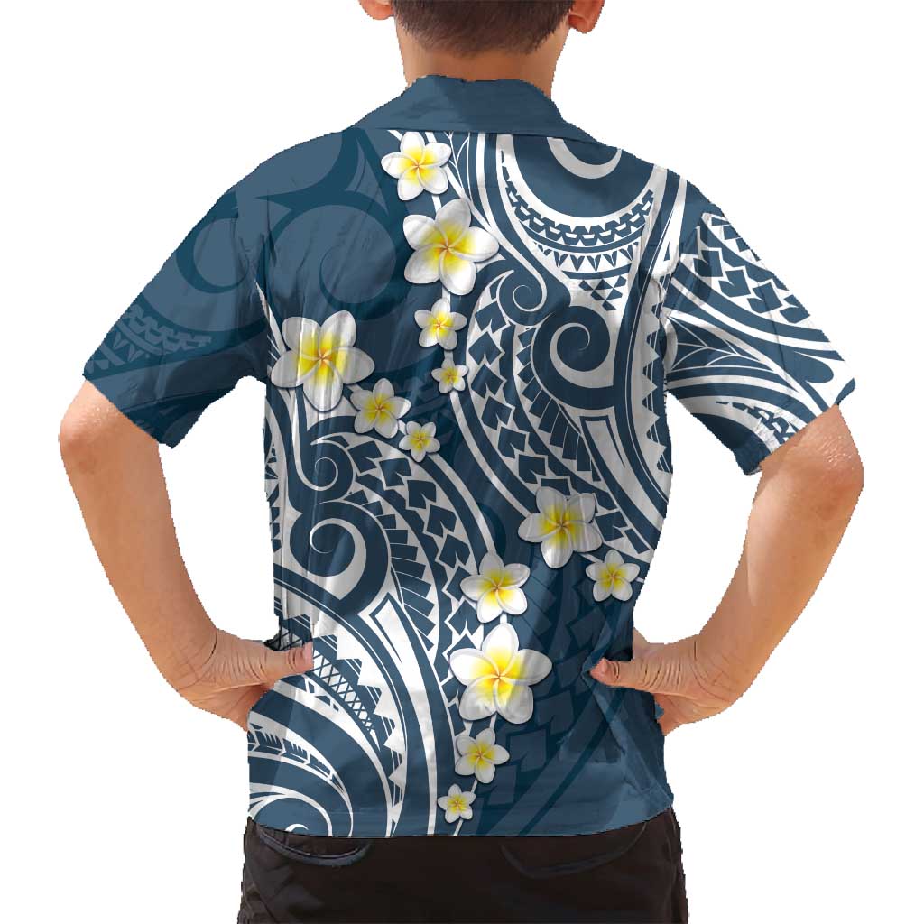Plumeria With Blue Polynesian Tattoo Pattern Family Matching Tank Maxi Dress and Hawaiian Shirt LT05 - Polynesian Pride