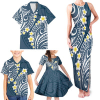 Plumeria With Blue Polynesian Tattoo Pattern Family Matching Tank Maxi Dress and Hawaiian Shirt LT05 - Polynesian Pride
