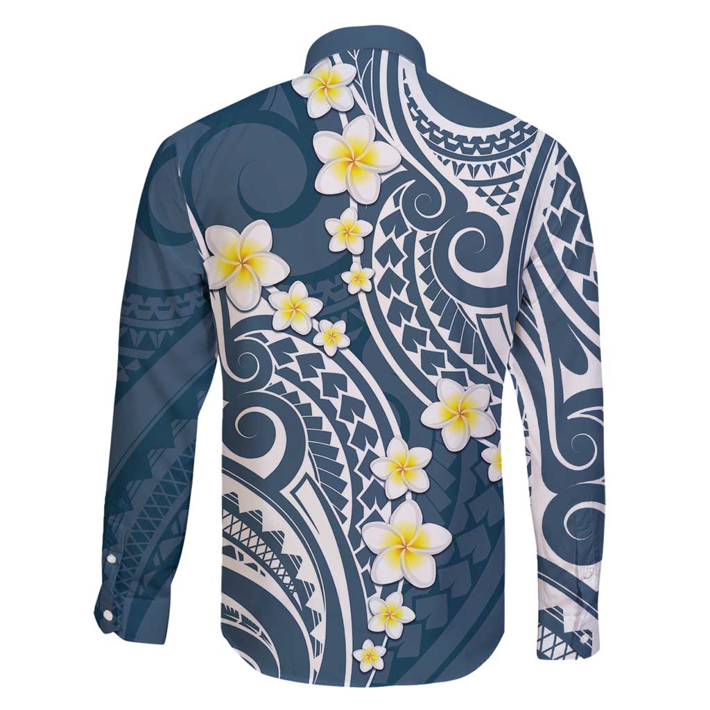 Plumeria With Blue Polynesian Tattoo Pattern Family Matching Tank Maxi Dress and Hawaiian Shirt LT05 - Polynesian Pride