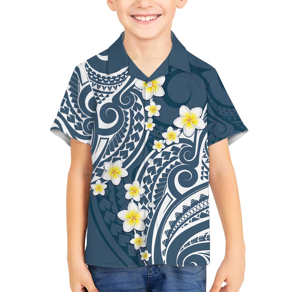 Plumeria With Blue Polynesian Tattoo Pattern Family Matching Tank Maxi Dress and Hawaiian Shirt LT05 Son's Shirt Blue - Polynesian Pride