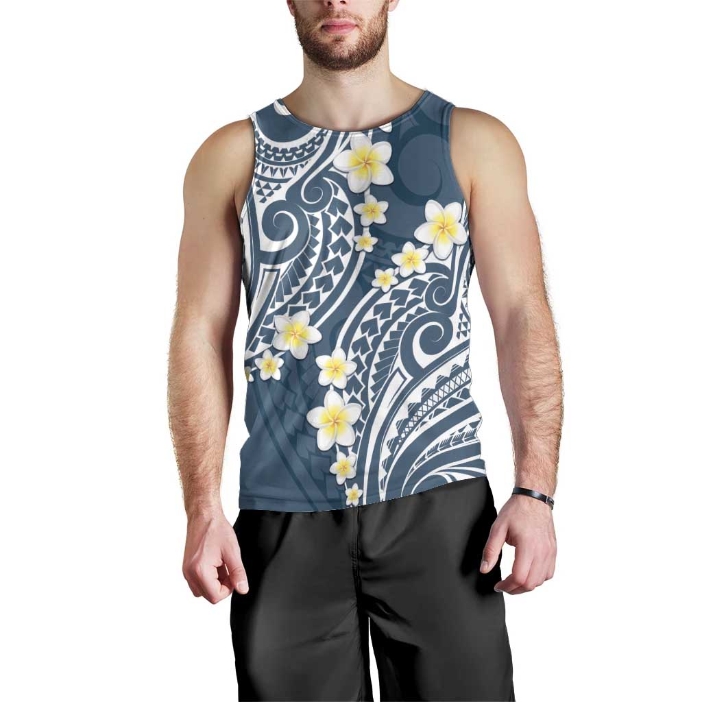Plumeria With Blue Polynesian Tattoo Pattern Men Tank Top