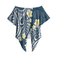 Plumeria With Blue Polynesian Tattoo Pattern Off Shoulder Wrap Waist Top LT05 Blue - Polynesian Pride