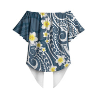 Plumeria With Blue Polynesian Tattoo Pattern Off Shoulder Wrap Waist Top LT05 - Polynesian Pride