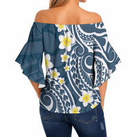 Plumeria With Blue Polynesian Tattoo Pattern Off Shoulder Wrap Waist Top LT05 - Polynesian Pride