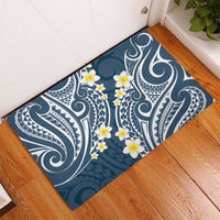 Plumeria With Blue Polynesian Tattoo Pattern Rubber Doormat