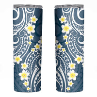 Plumeria With Blue Polynesian Tattoo Pattern Skinny Tumbler
