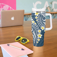 Plumeria With Blue Polynesian Tattoo Pattern Tumbler With Handle
