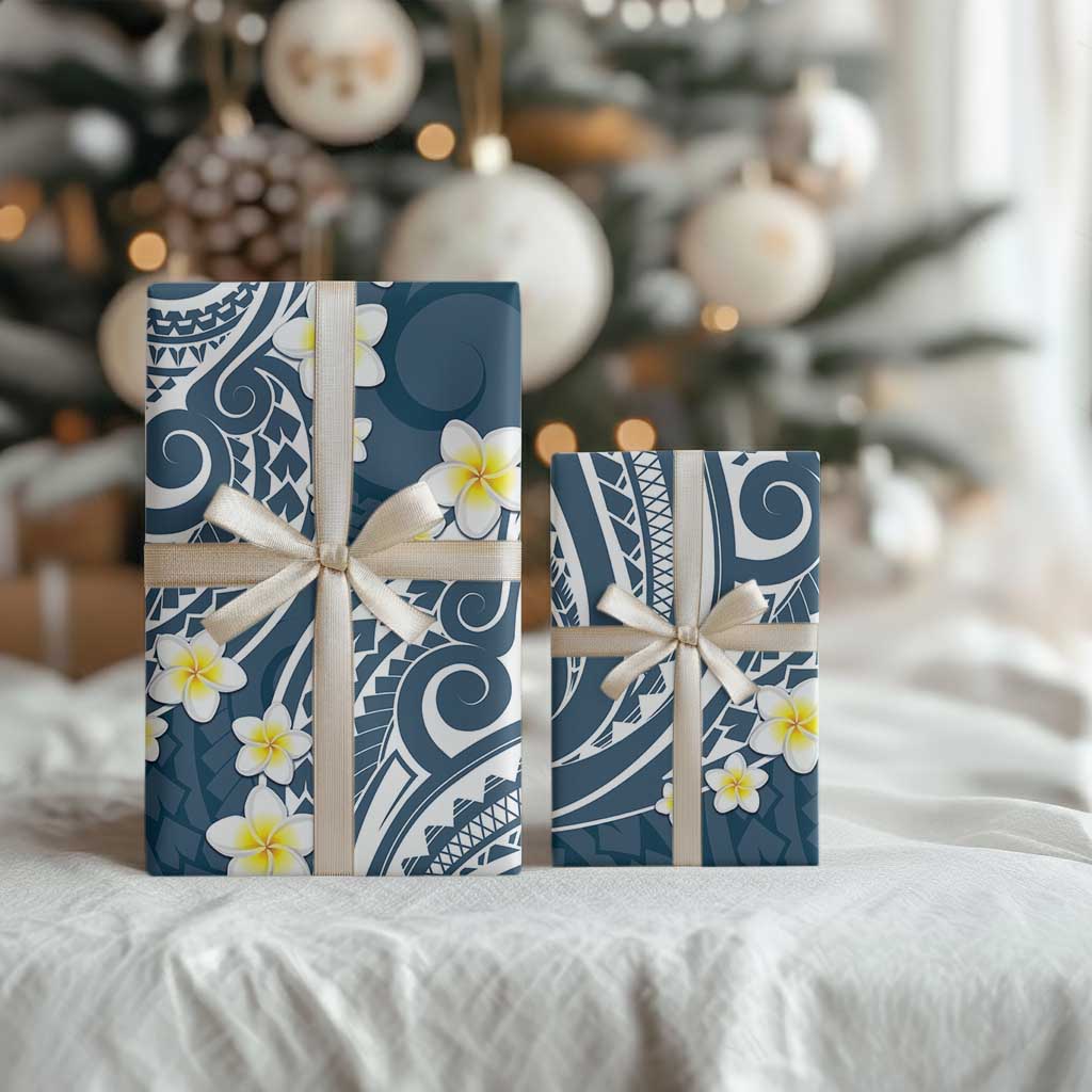 Plumeria With Blue Polynesian Tattoo Pattern Wrapping Paper - Polynesian Pride