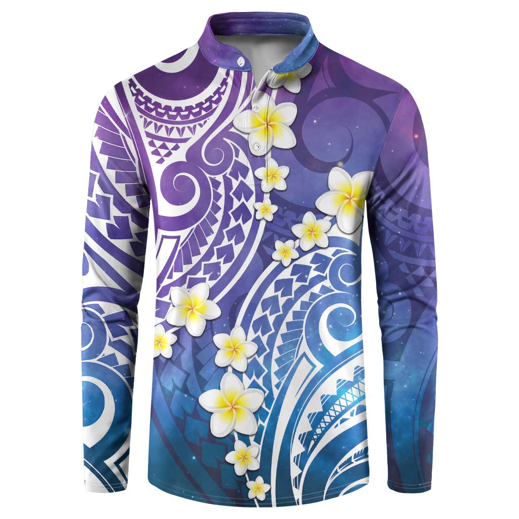 Plumeria With Galaxy Polynesian Tattoo Pattern Button Sweatshirt