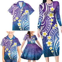Plumeria With Galaxy Polynesian Tattoo Pattern Family Matching Long Sleeve Bodycon Dress and Hawaiian Shirt LT05 - Polynesian Pride