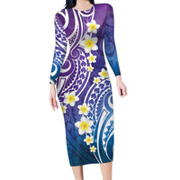 Plumeria With Galaxy Polynesian Tattoo Pattern Family Matching Long Sleeve Bodycon Dress and Hawaiian Shirt LT05 Mom's Dress Galaxy - Polynesian Pride