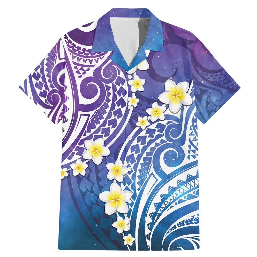 Plumeria With Galaxy Polynesian Tattoo Pattern Family Matching Mermaid Dress and Hawaiian Shirt LT05 Dad's Shirt - Short Sleeve Galaxy - Polynesian Pride