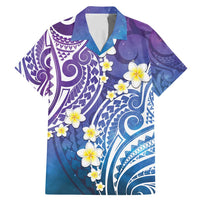 Plumeria With Galaxy Polynesian Tattoo Pattern Family Matching Mermaid Dress and Hawaiian Shirt LT05 Dad's Shirt - Short Sleeve Galaxy - Polynesian Pride