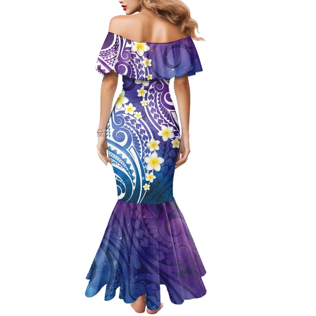 Plumeria With Galaxy Polynesian Tattoo Pattern Family Matching Mermaid Dress and Hawaiian Shirt LT05 - Polynesian Pride