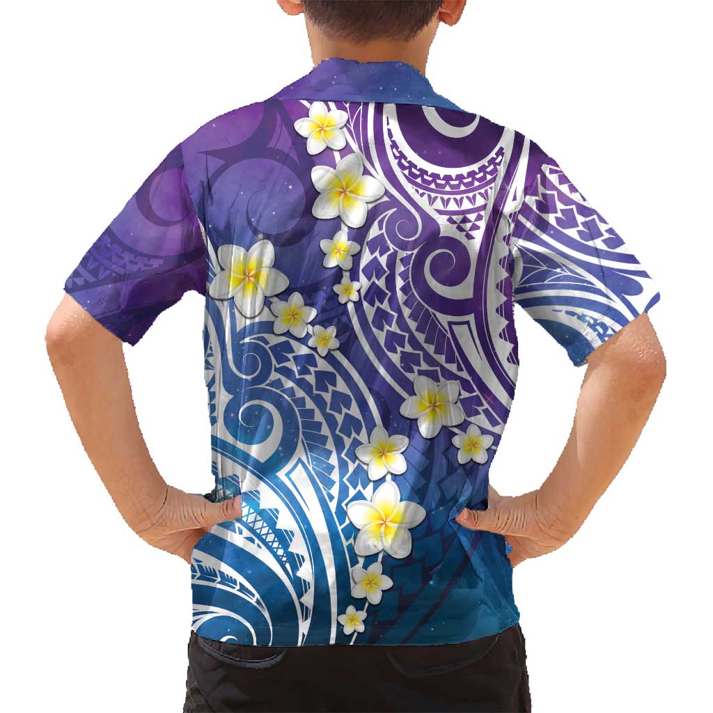 Plumeria With Galaxy Polynesian Tattoo Pattern Family Matching Off Shoulder Maxi Dress and Hawaiian Shirt LT05 - Polynesian Pride