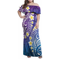 Plumeria With Galaxy Polynesian Tattoo Pattern Family Matching Off Shoulder Maxi Dress and Hawaiian Shirt LT05 Mom's Dress Galaxy - Polynesian Pride