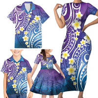 Plumeria With Galaxy Polynesian Tattoo Pattern Family Matching Short Sleeve Bodycon Dress and Hawaiian Shirt LT05 - Polynesian Pride