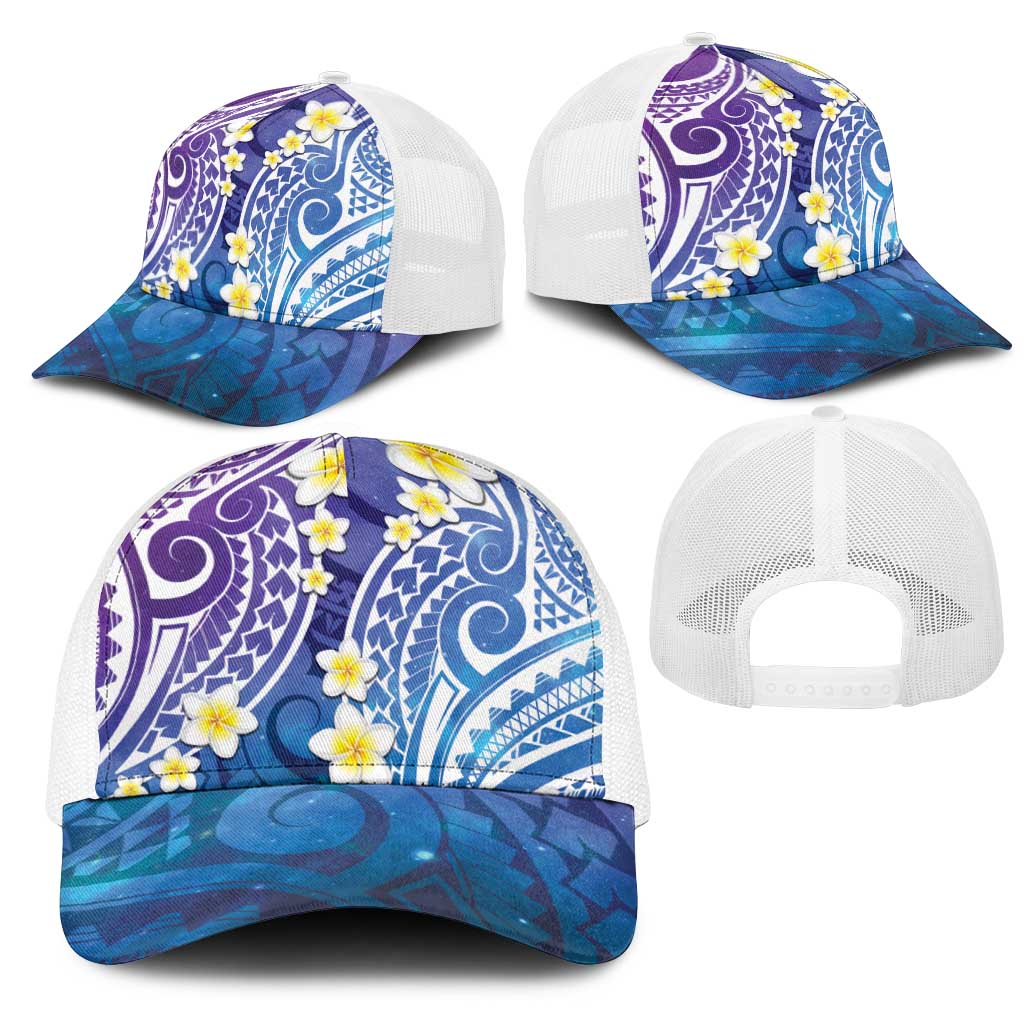 Plumeria With Galaxy Polynesian Tattoo Pattern Mesh Trucker Cap - Polynesian Pride