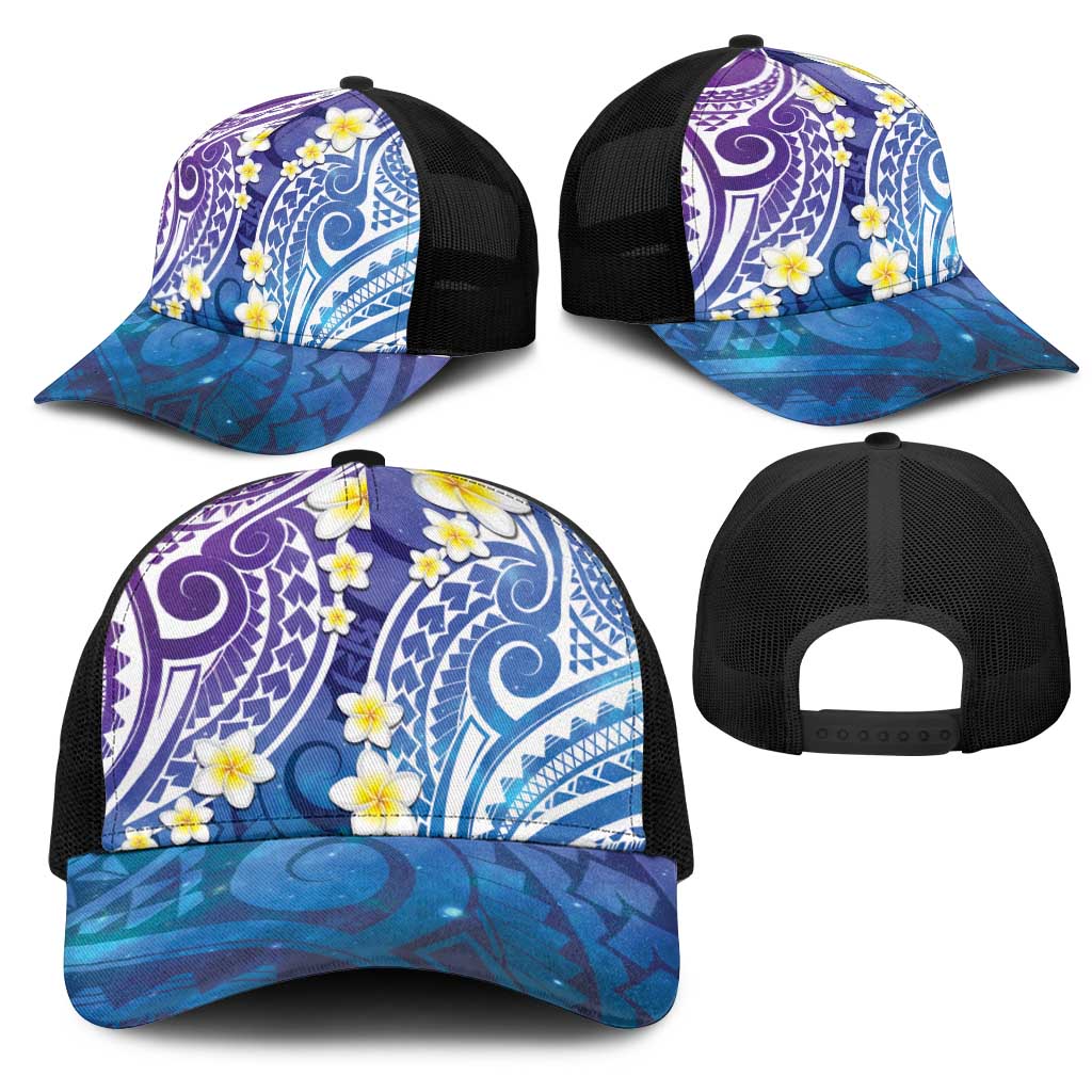 Plumeria With Galaxy Polynesian Tattoo Pattern Mesh Trucker Cap - Polynesian Pride