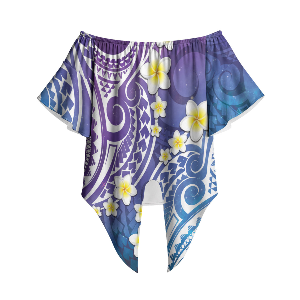 Plumeria With Galaxy Polynesian Tattoo Pattern Off Shoulder Wrap Waist Top LT05 Galaxy - Polynesian Pride