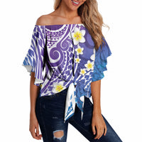 Plumeria With Galaxy Polynesian Tattoo Pattern Off Shoulder Wrap Waist Top LT05 - Polynesian Pride