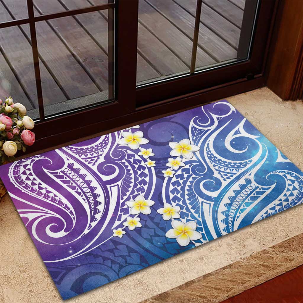 Plumeria With Galaxy Polynesian Tattoo Pattern Rubber Doormat